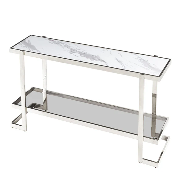 METAL MARBLE GLASS CONSOLE TABLE SILVER