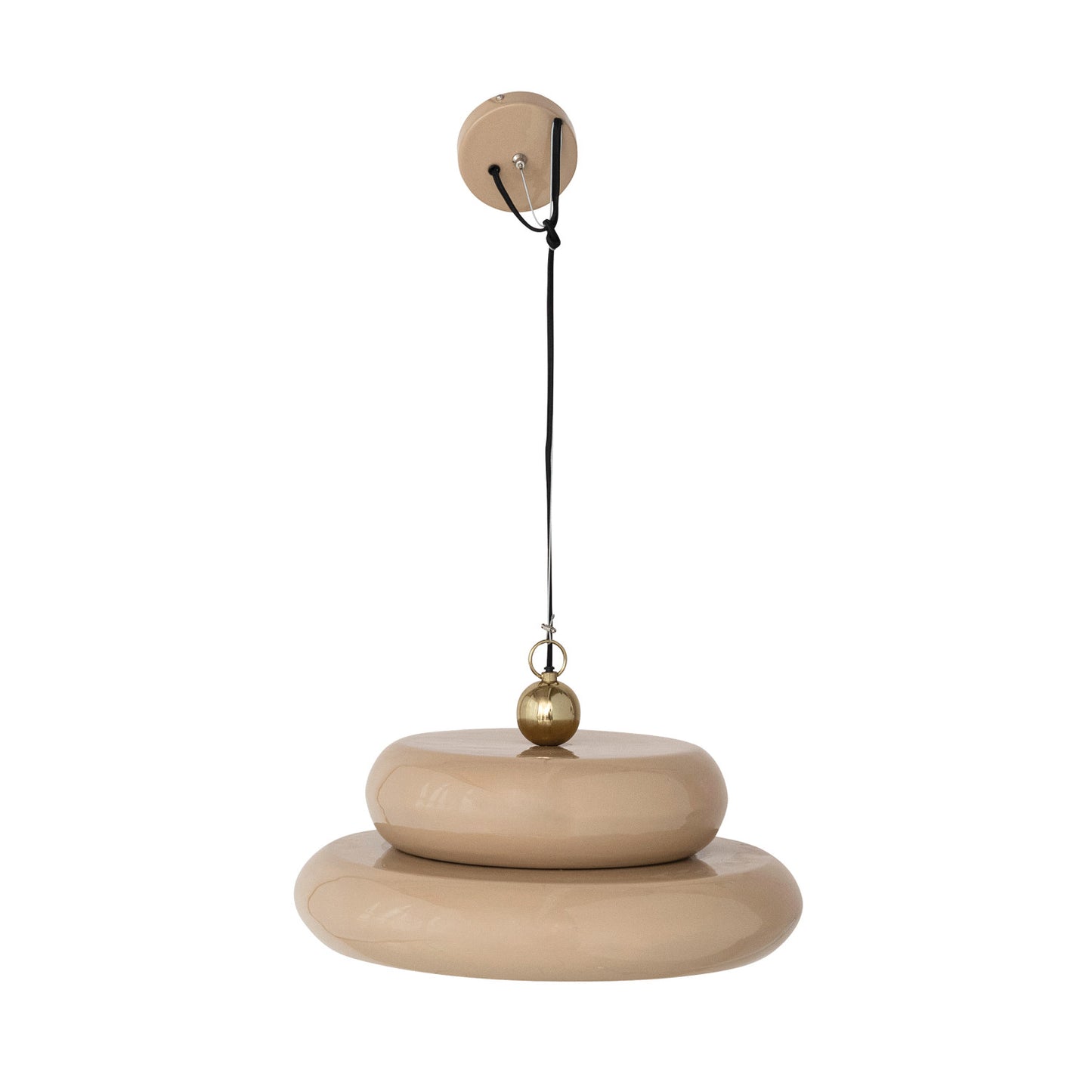 Enameled Metal Pendant Lamp, 6' Fabric Cord Tan Color