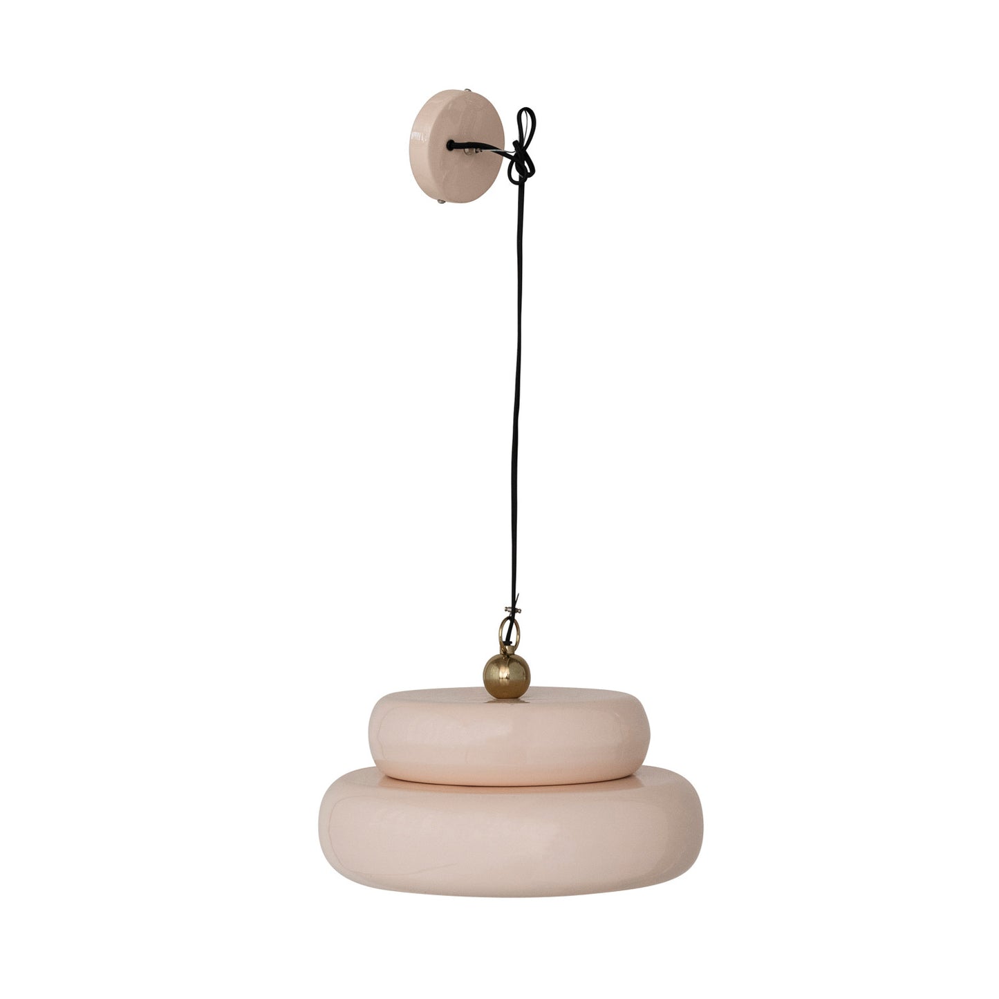 Enameled Metal Pendant Lamp, 6' Fabric Cord, Pink & Gold Finish