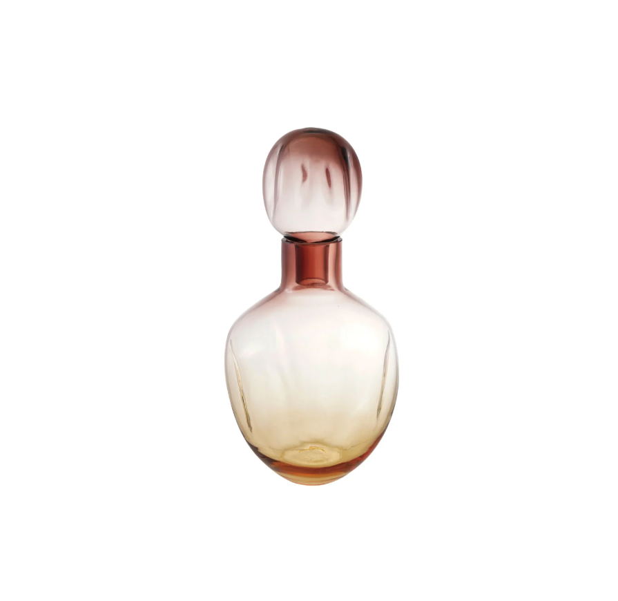 Hand-Blown Glass Bottle with Stopper, Purple & Amber Ombre 16 oz.