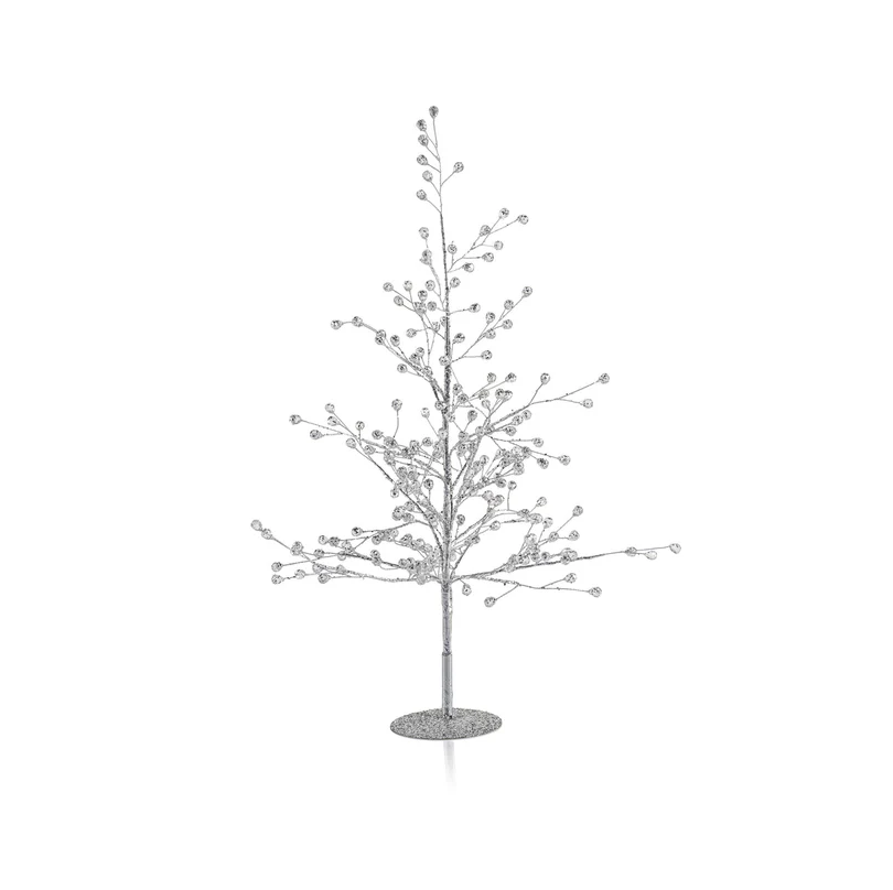 BEADED GLASS TREE-CLEAR+SILVER LARGE