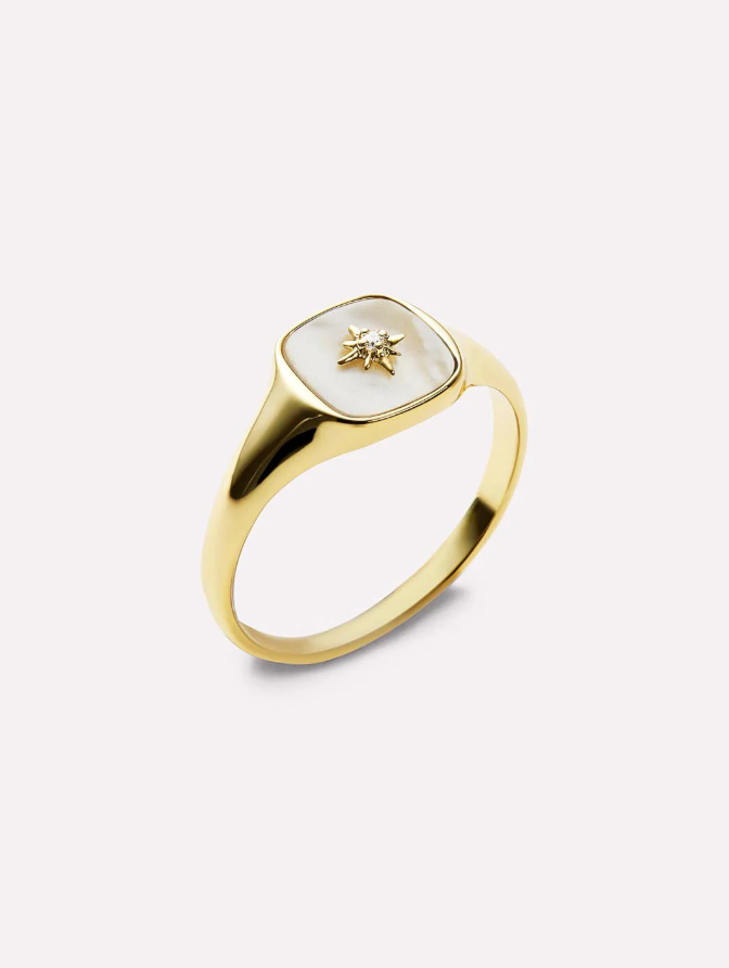 ANA LUISA GOLD SIGNET RING-AMARA MOTHER PEARL SIZE 6