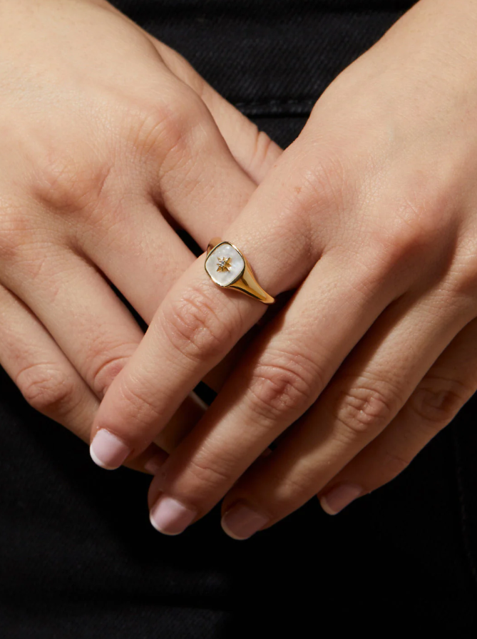 ANA LUISA GOLD SIGNET RING-AMARA MOTHER PEARL SIZE 8