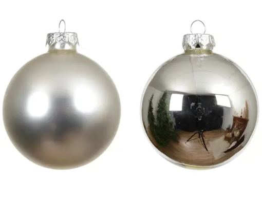 BAUBLES MINI GLASS SHINY MATT MIX SILVER 16 1.4"