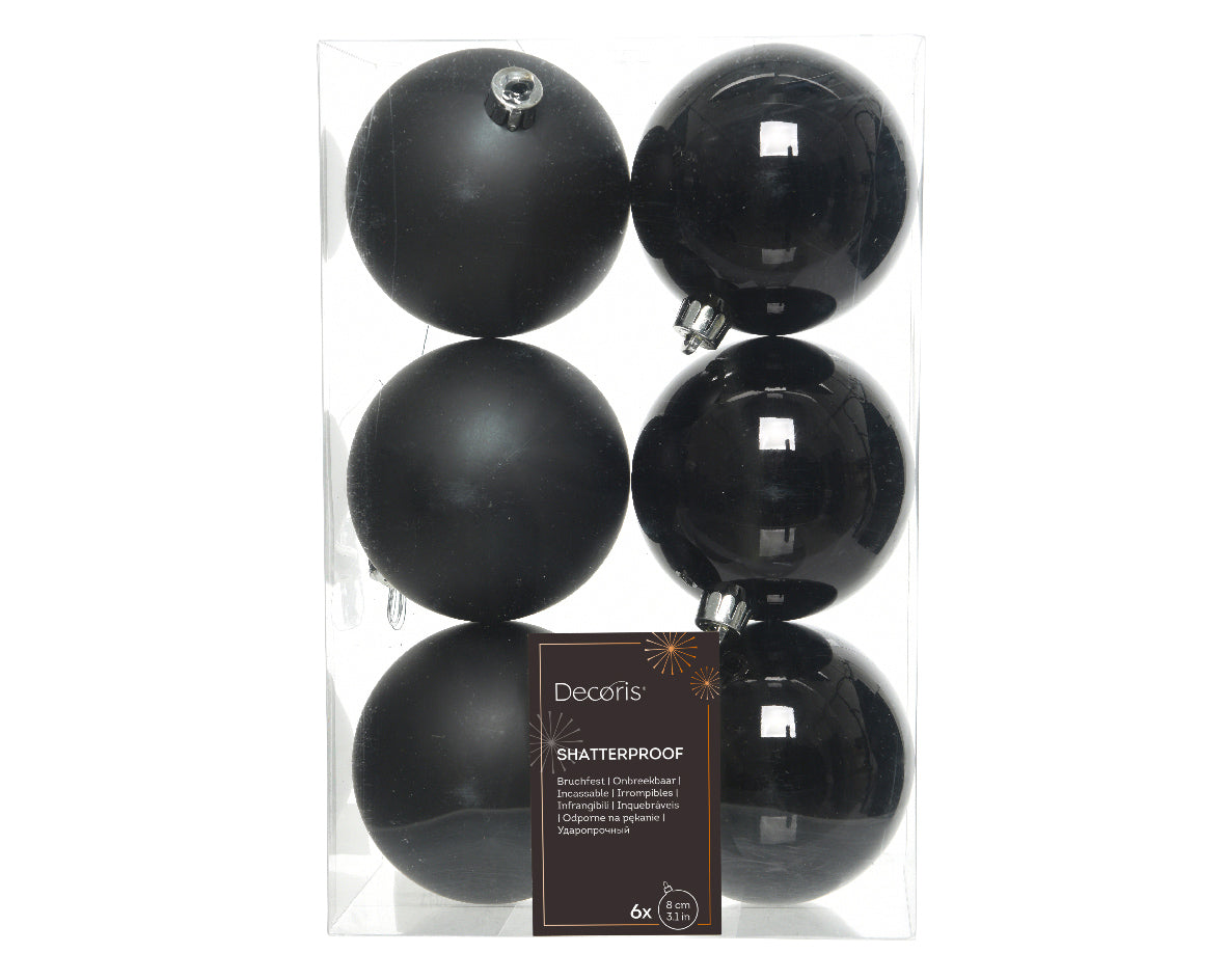BAUBLES SHATTER PROOF MIX BOX OF 6 -BLACK