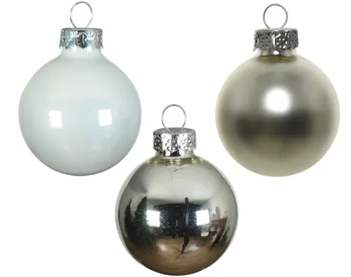 BAUBLES GLASS MINI SET 16 1.4" MIX SILVER/WHITE