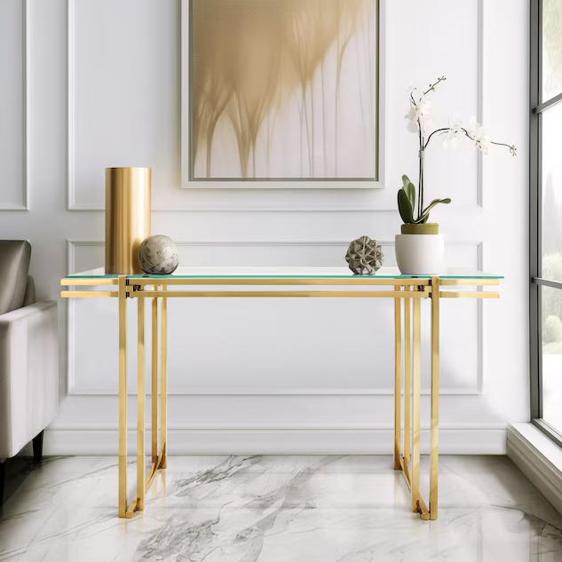 GOLD STAINLESS STEEL CONSOLE TABLE