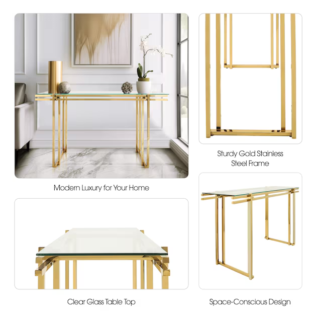 GOLD STAINLESS STEEL CONSOLE TABLE