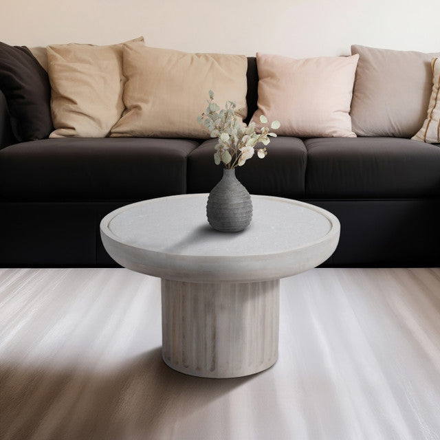 CARVED WOOD BASE MARBLE TOP WHITEWASH
