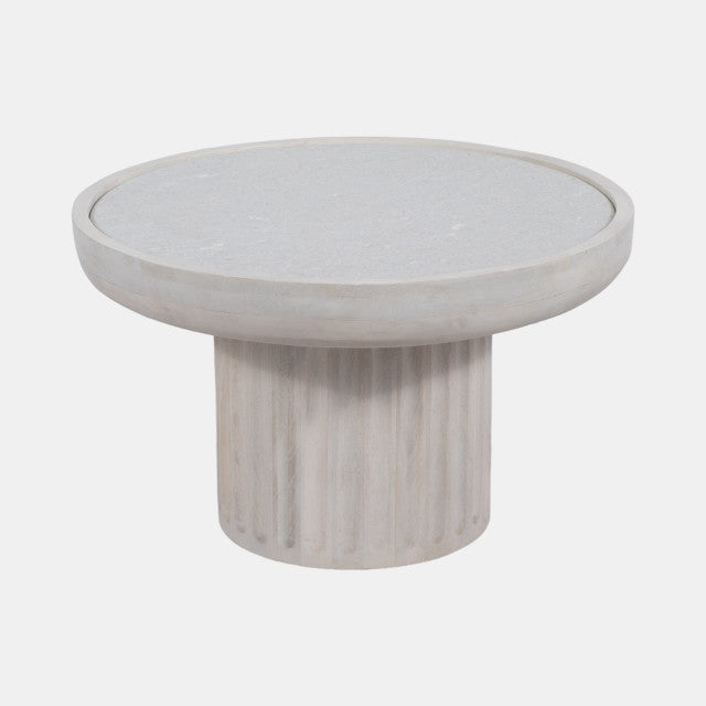 CARVED WOOD BASE MARBLE TOP WHITEWASH
