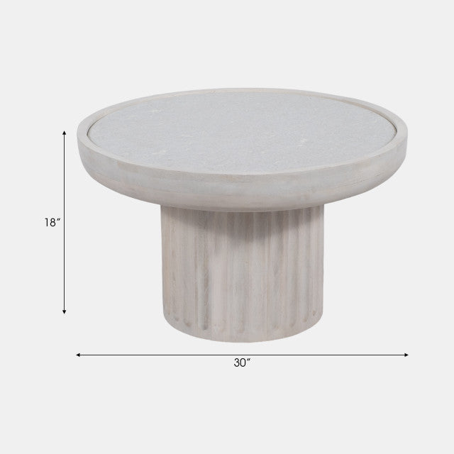 CARVED WOOD BASE MARBLE TOP WHITEWASH