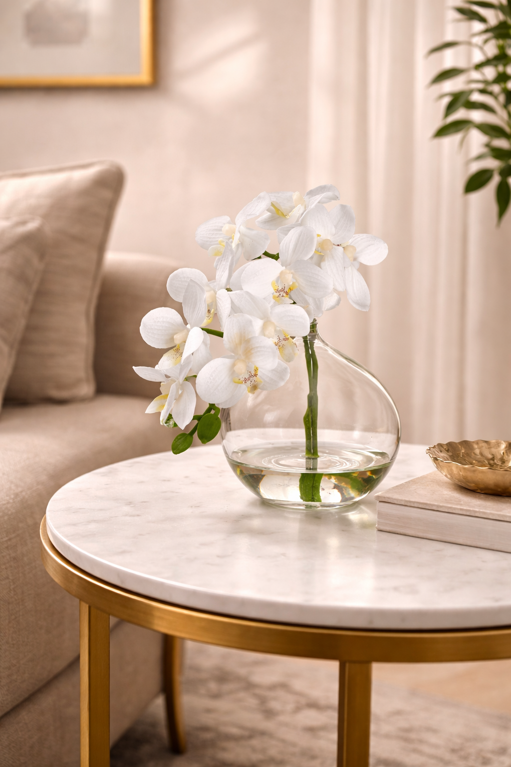 PHALAENOPSIS ORCHID IN GLASS VASE- CREAM 10''