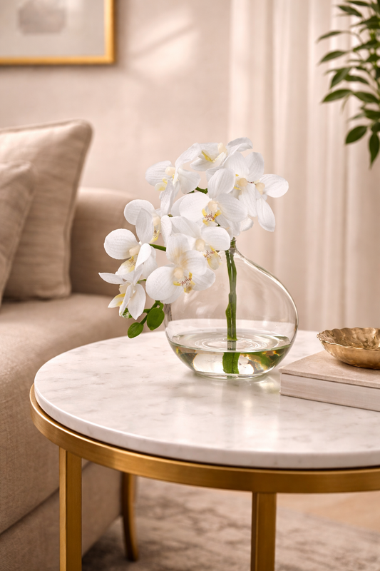 PHALAENOPSIS ORCHID IN GLASS VASE- CREAM 10''
