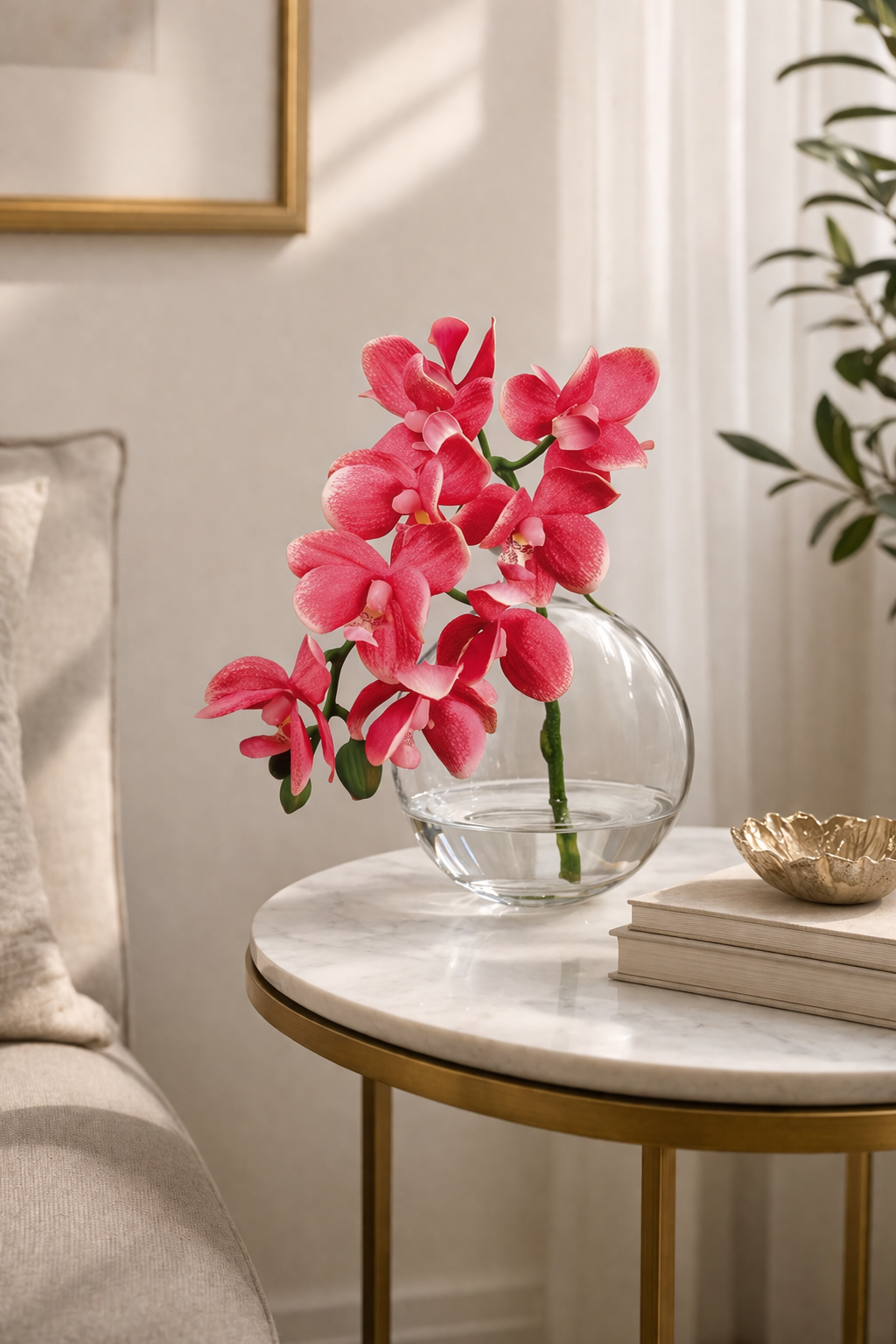 PHALAENOPSIS ORCHID IN GLASS VASE- PINK 10''
