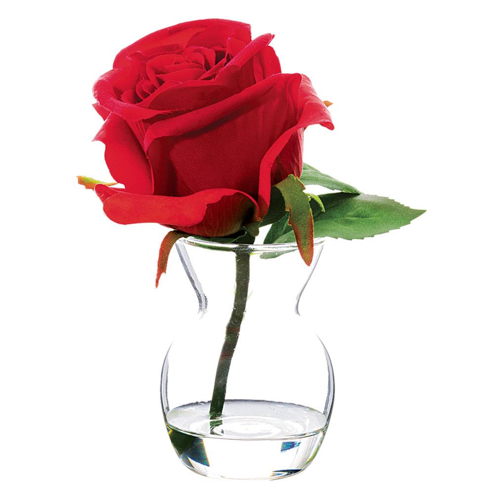 ROSE IN GLASS VASE- RED 6''