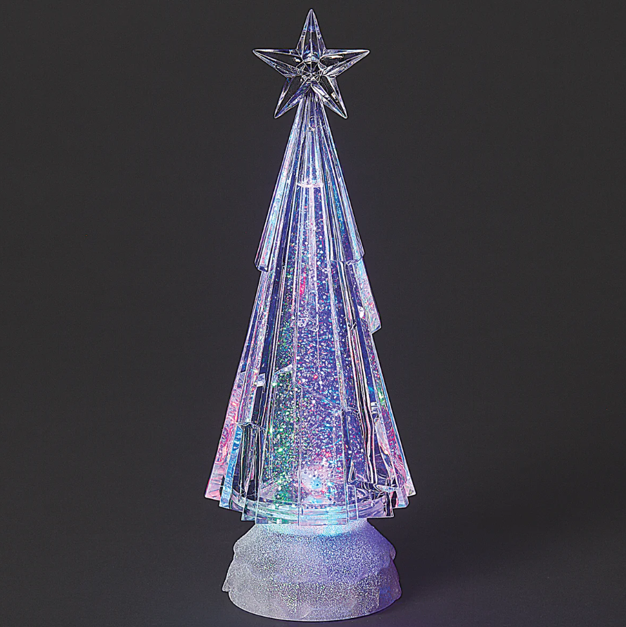 Confetti Lites Lighted Swirl Chiseled Clear Tree with Multicolor Lights 9.5''