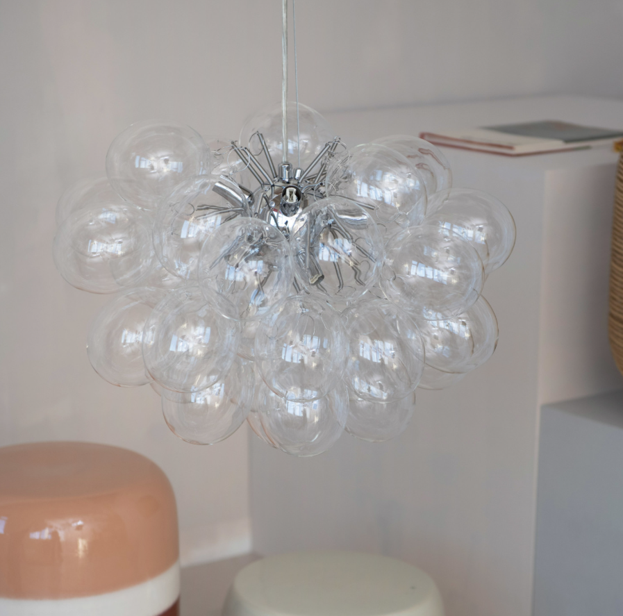 Glass & Metal Pendant Lamp with 8 Lights, 6' Cord