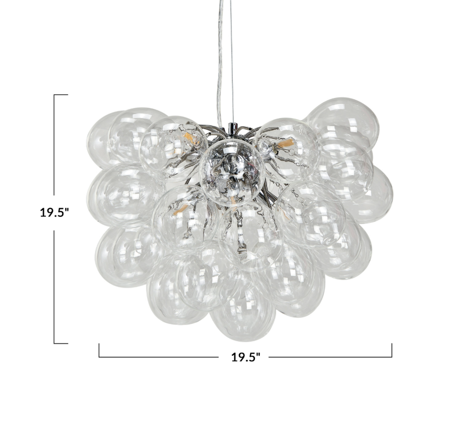 Glass & Metal Pendant Lamp with 8 Lights, 6' Cord