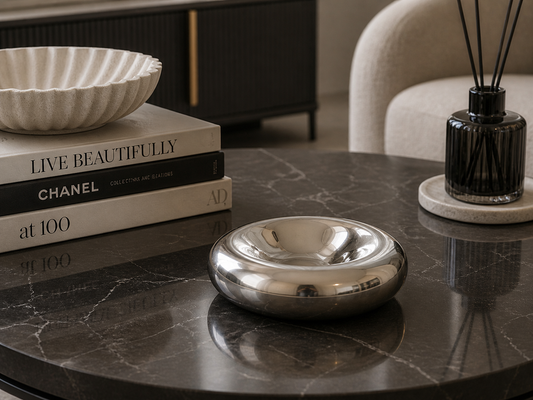 Decorative Stoneware Bowl, Chrome Finish