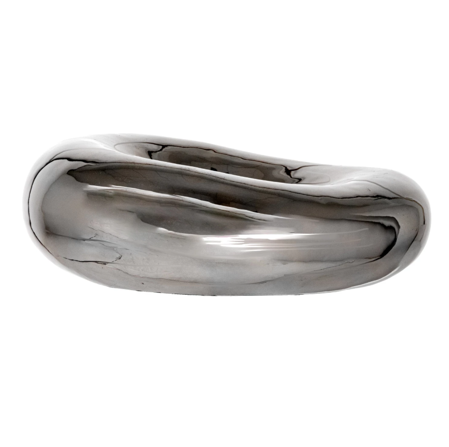 Decorative Stoneware Bowl, Chrome Finish