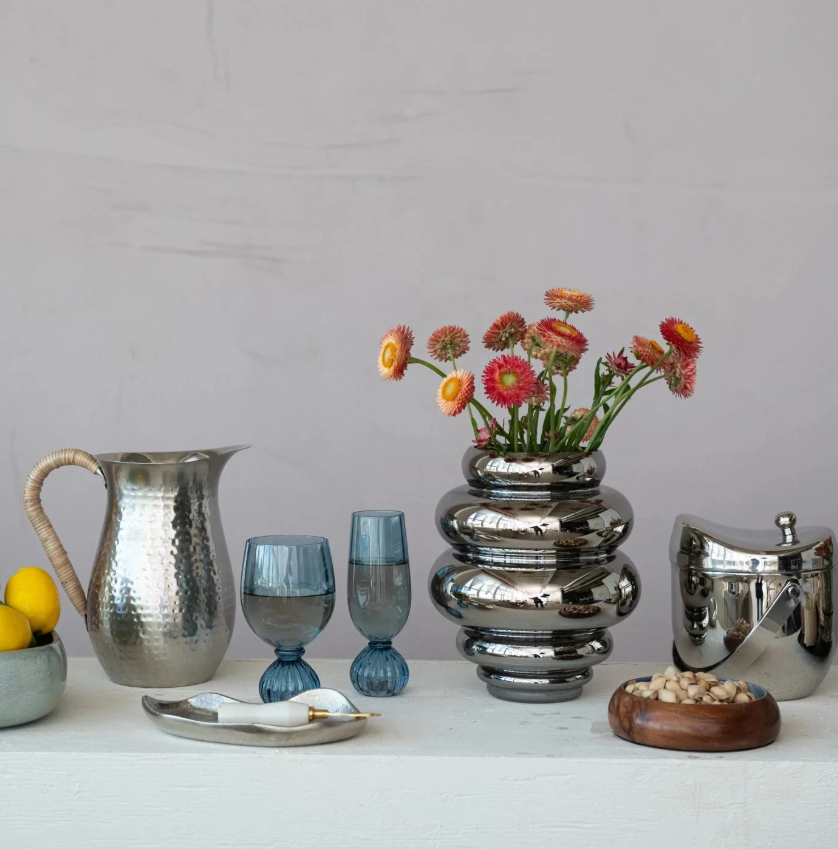 Ribbed Glass Vase, Chrome Finish