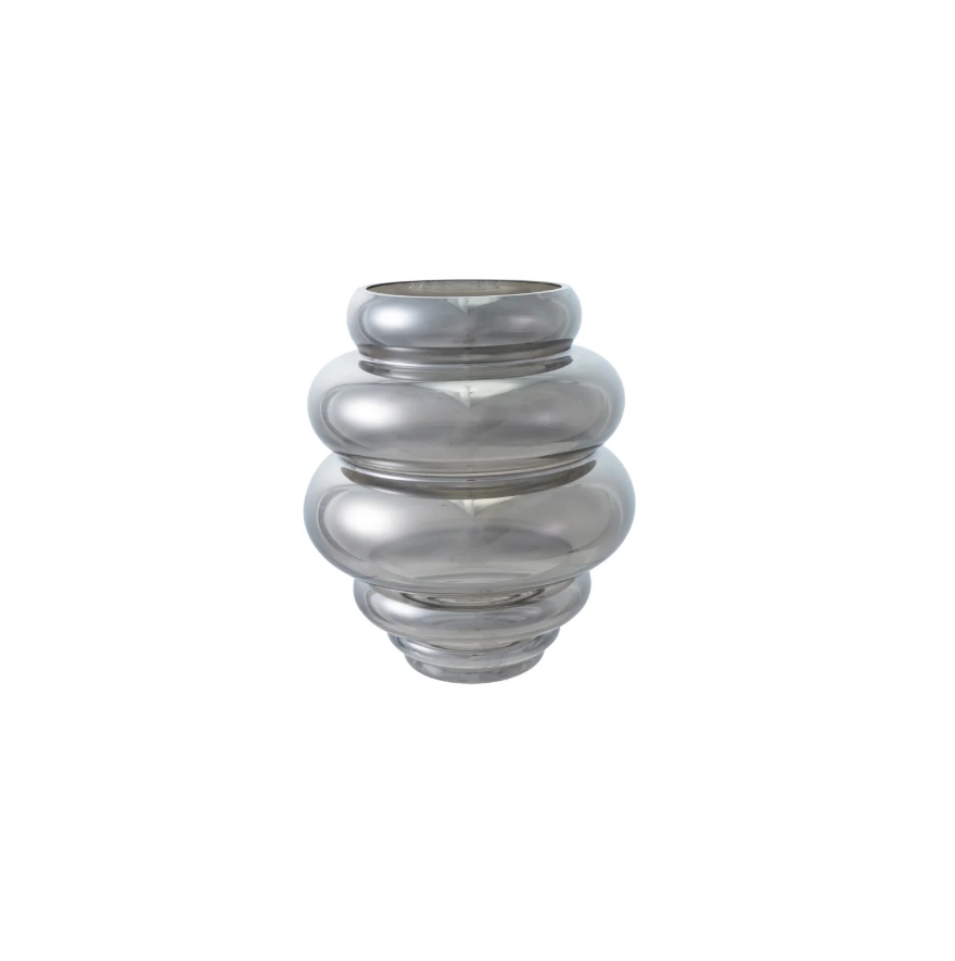 Ribbed Glass Vase, Chrome Finish