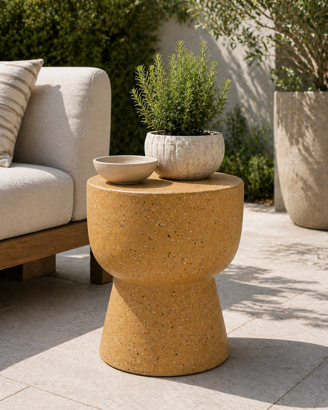 Terrazzo Table/Stool, Mustard & Multi Color