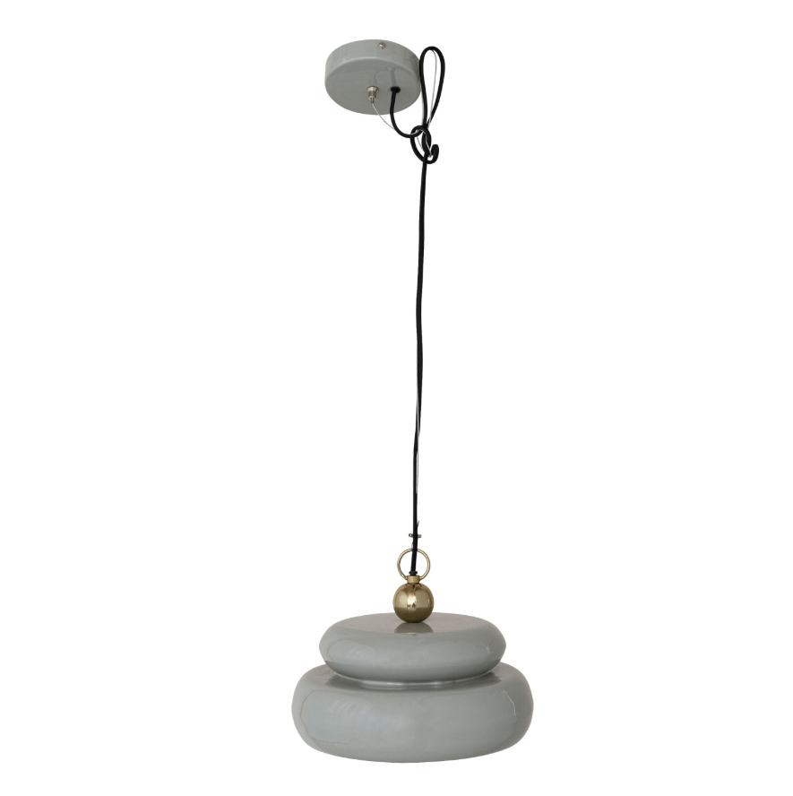 Enameled Metal Pendant Lamp, 6' Fabric Cord, Grey & Gold Finish