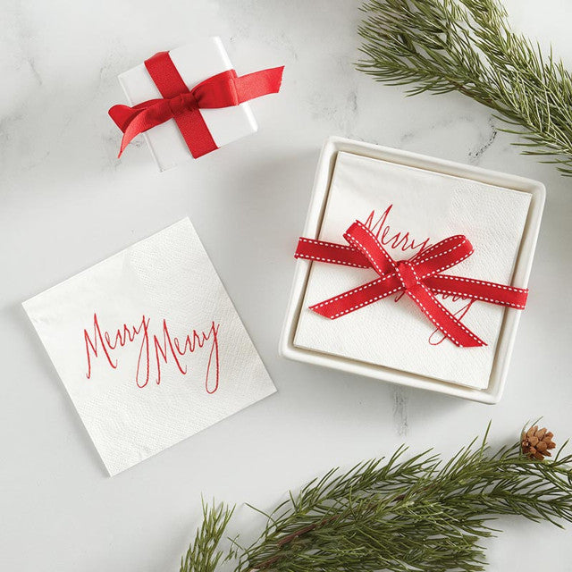 CERAMIC TRY+NAPKIN-MERRY MERRY