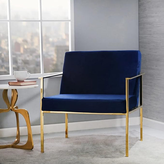 METAL/VELVETEEN ARM CHAIR, NAVY/GOL