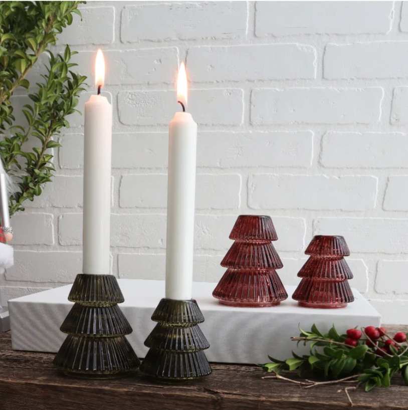TREE SHAPE TAPER CANDLE HOLDER: SMALL GREEN