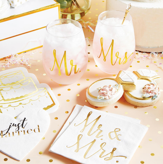MR & MRS STEMLESS WINE GLASSES