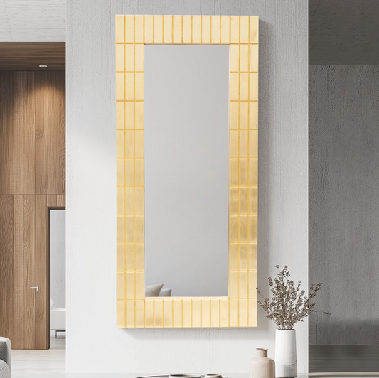 RECTANGULAR MIRROR WITH GOLD BARS FRAME 39x87