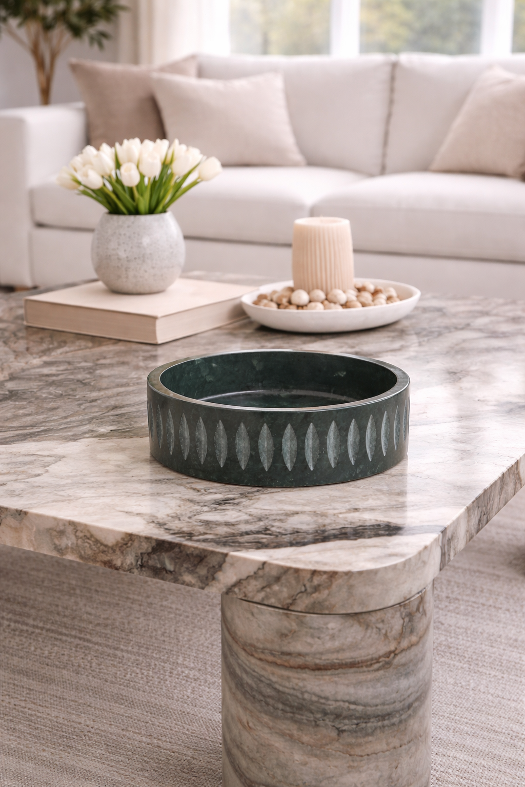 ROSALIE GREEN MARBLE BOWL 12''