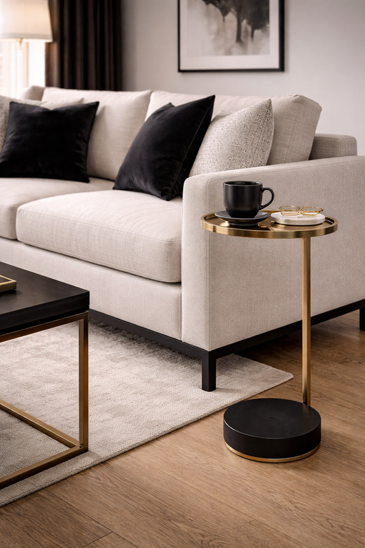 DRACO MARBLE AND GOLD FINISH ACCENT TABLE 24"