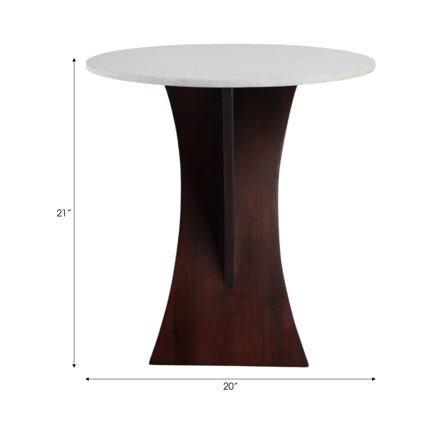 WHITE MARBLE TOP CRISS CROSS ACCENT TABLE 21x20"