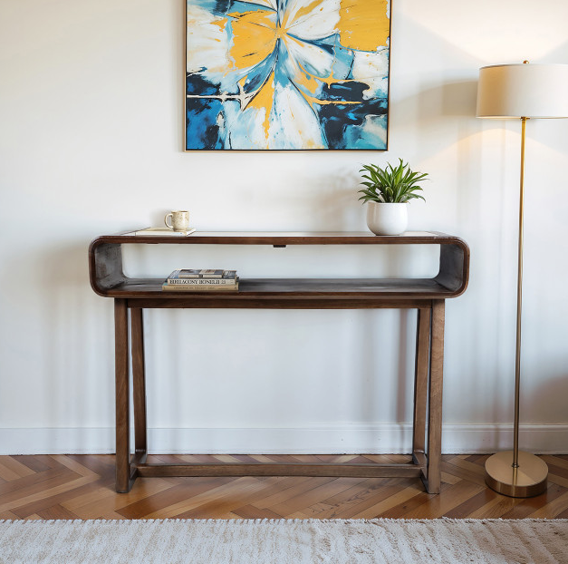 CONSOLE TABLE TRAVERTINE INLAY BROWN 42X30"