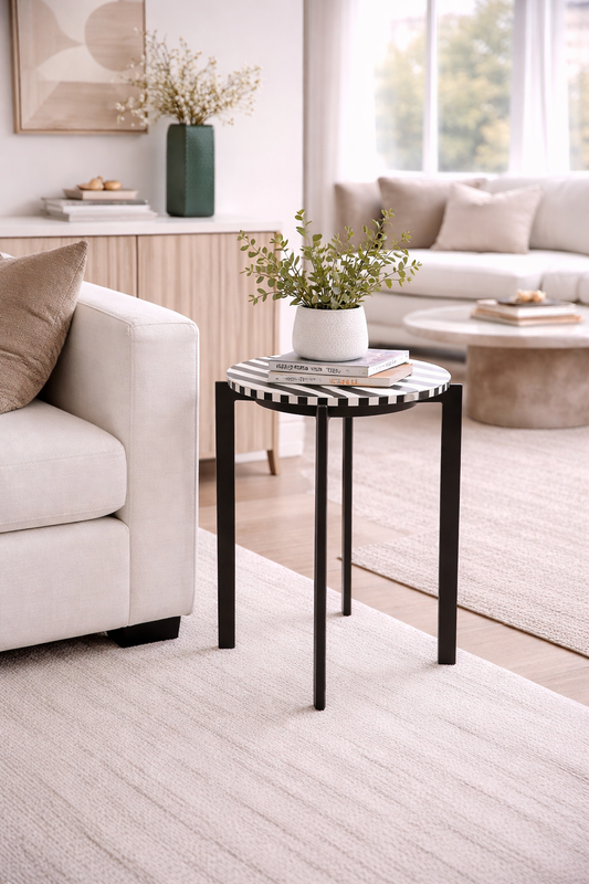 PLATTED BLACK AND WHITE ACCENT TABLE