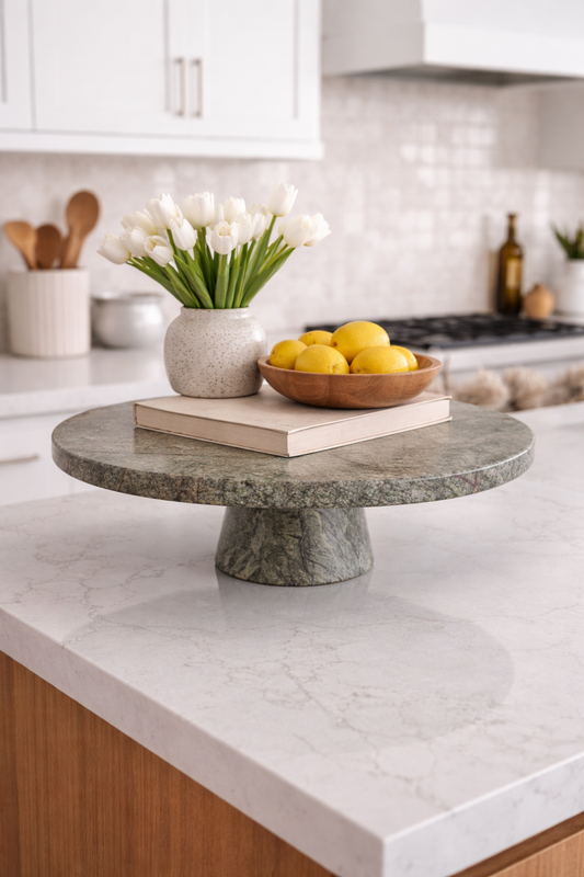 FOREST GREEN MARBLE CAKE STAND 12x4"