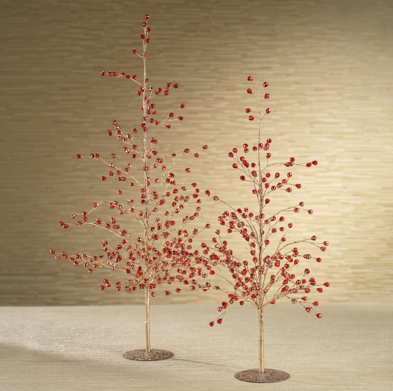 BEADED GLASS BERRY TREE-RED+GOLD LARGE