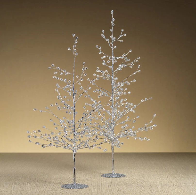 BEADED GLASS TREE-CLEAR+SILVER LARGE
