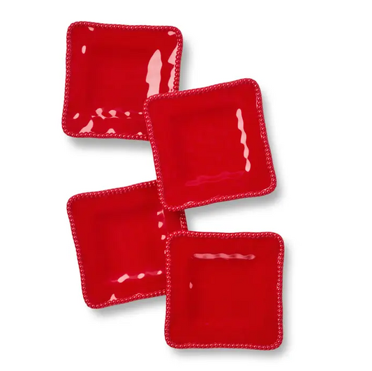RED PERLETTE MELAMINE SET OF 4 SQUARE CANAPE PLATES