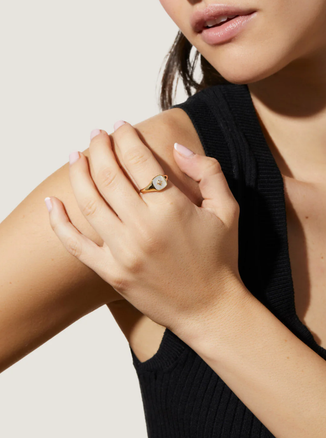 ANA LUISA GOLD SIGNET RING-AMARA MOTHER PEARL SIZE 8