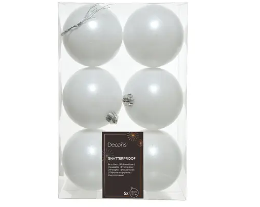BAUBLES SHATTER PROOF MIX BOX OF 6 -WHITE
