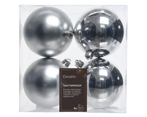 BAUBLES POLYSTYRENE MIX SILVER SET 4