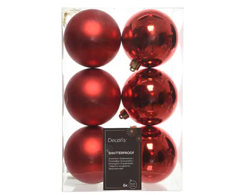 BAUBLES POLYSTYRENE MIX RED CHRISTMAS