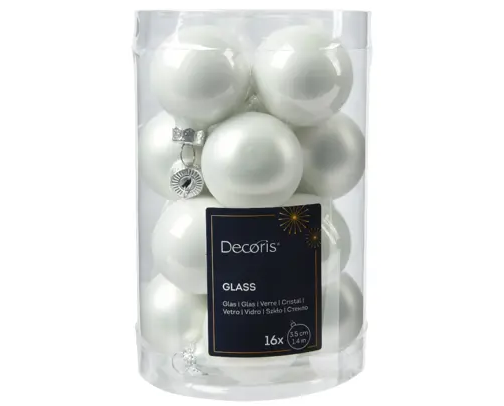 BAUBLES GLASS MINI SET 16 WINTER WHITE 1.4"