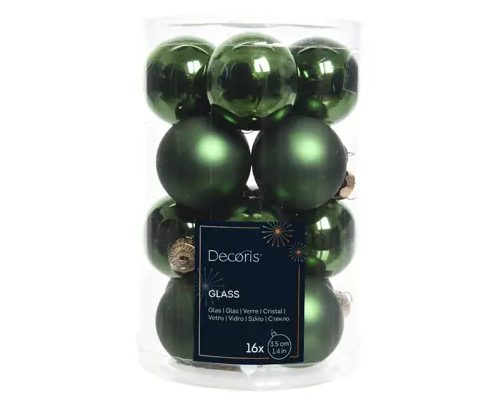 BAUBLES GLASS MINI SET 16+ 1.4" PINE GREEN