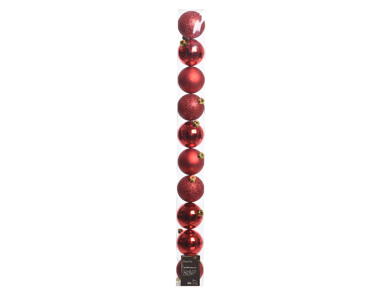 BAUBLES POLYST TUBE 10 2.4" CHRISTMAS RED