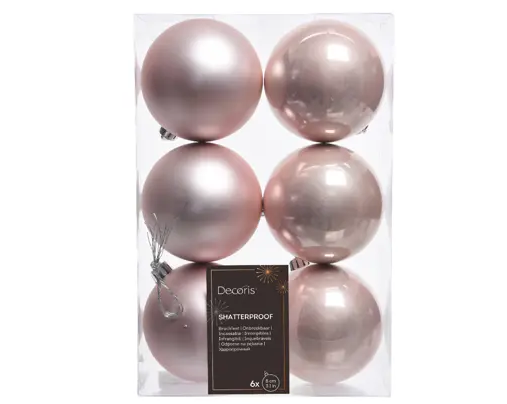 BAUBLES POLYSTYRENE MIX SET OF 6-BLUSH PINK